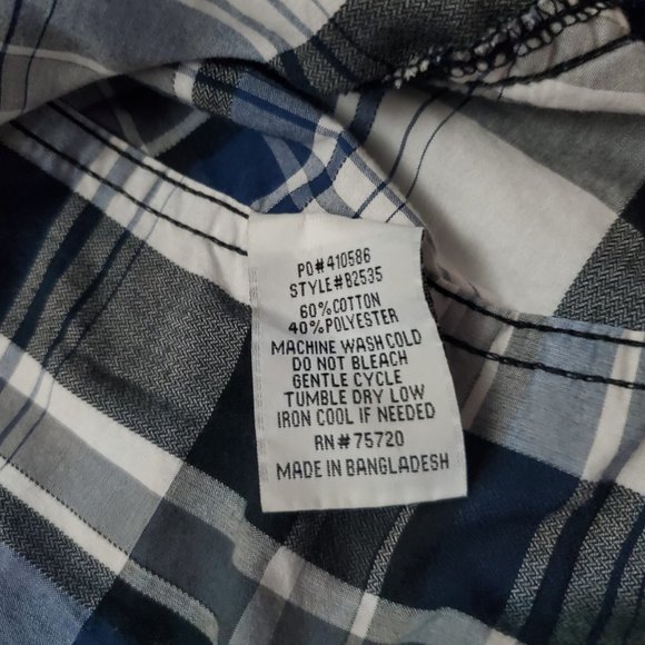 BKE Buckle Pearl Snap Button Long Sleeve Plaid Blue Black Size Medium Shirt A15 - Picture 4 of 9